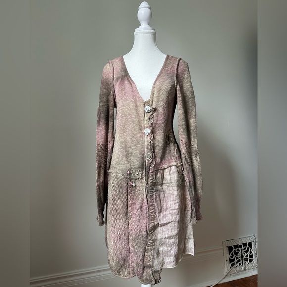 Elisa Cavaletti Dresses & Skirts - ELISA CAVALETTI Pink Boho Cotton Linen Artisan Layered Long Sleeve Midi Dress